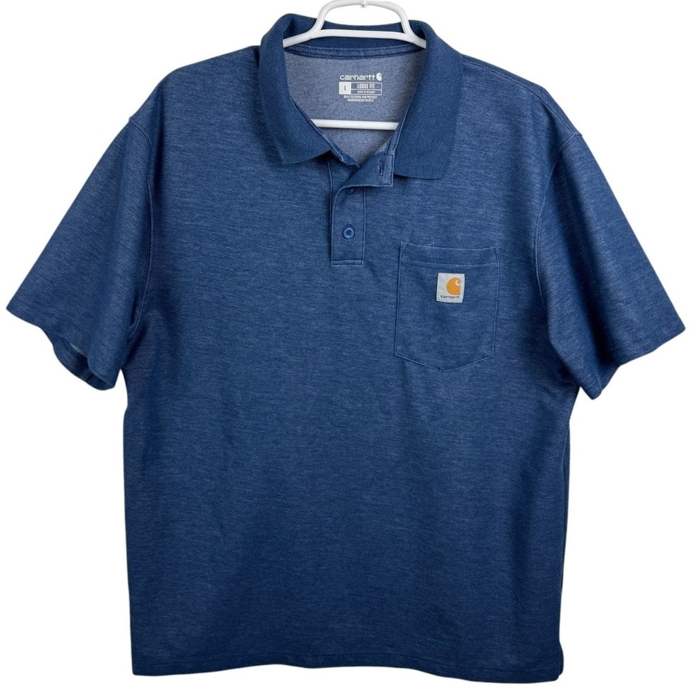 Carhartt Mens L‎ Loose Fit Short Sleeve Blue Polo Shirt Work Casual Pocket Tee